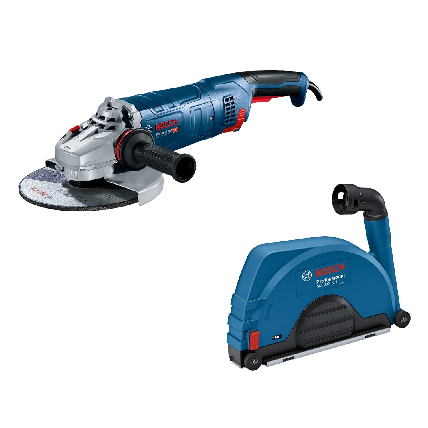 BOSCH PROFESSIONAL GWS 24230 JZ HAAKSE SLIJPER 230MM 2400W + GDE 230 FCS STOFAFZUIGKAP  0615A5004S