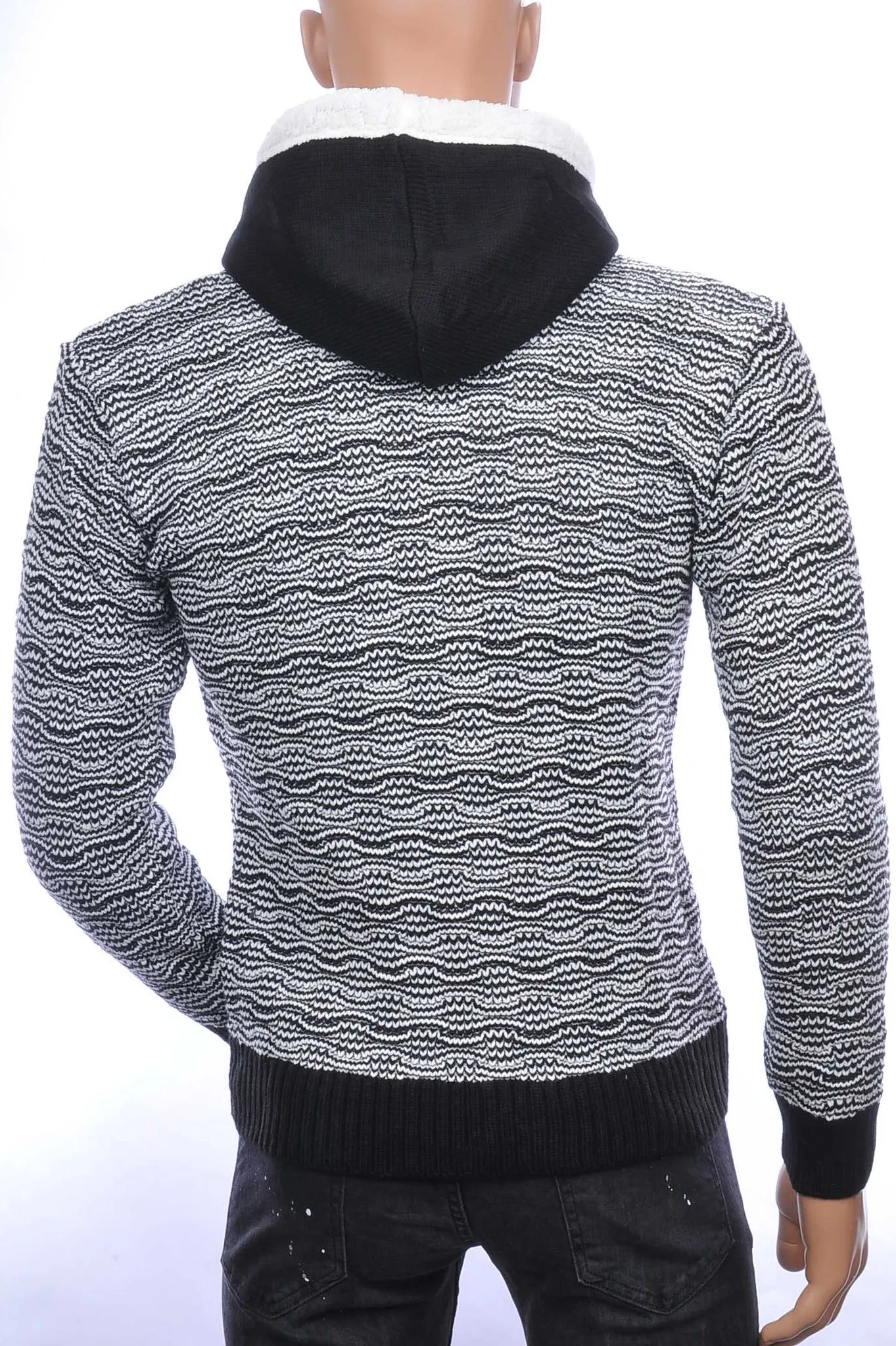CLUBJU TRENDY GROF GEBREIDE HEREN VEST MET CAPUCHON WIT