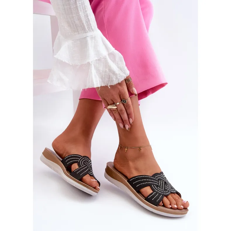 Comfortabele Damesslippers Met Zirkonia's Inblu BV000037 Zwart