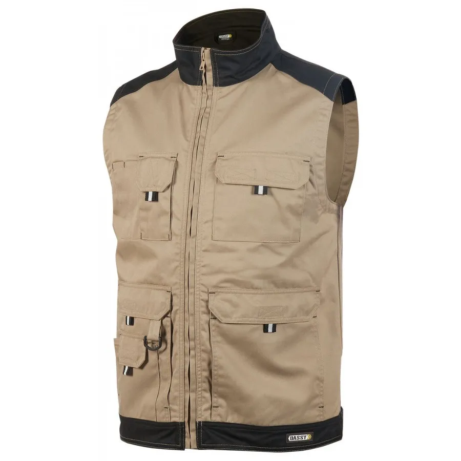 Dassy Faro Tweekleurige mouwloze werkvest Beige/Zwart