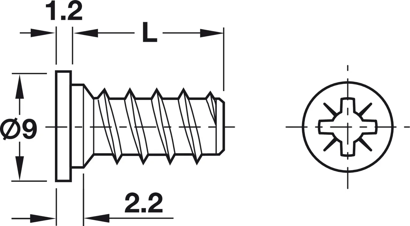 Euroschroef, Häfele, Varianta, cilinderkop, PZ, staal, volle schroefdraad, voor boorgaten Ø 5 mm in hout