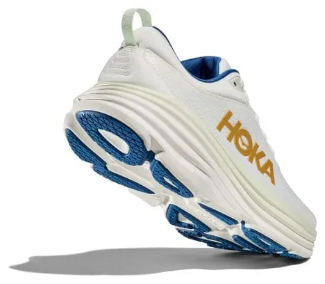 Hoka Bondi 8 Hardloopschoenen Wit/Blauw/Goud Heren