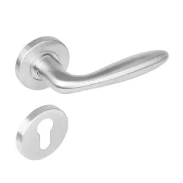 INTERSTEEL Deurkruk 1281 Jupiter op rond rozet staal met 7mm nok met profielcilindergat plaatjes RVS