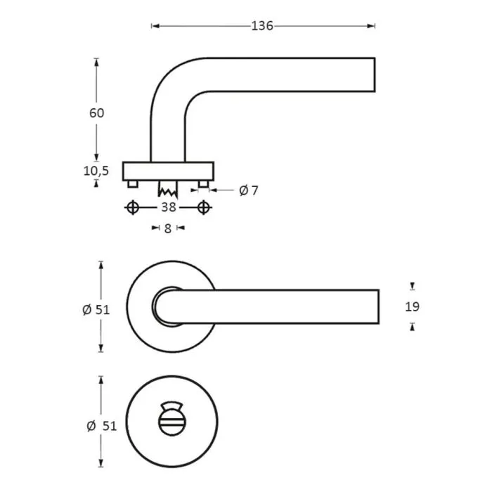 INTERSTEEL Deurkruk Rond met geveerde rozet met WC8mm ATP RVS