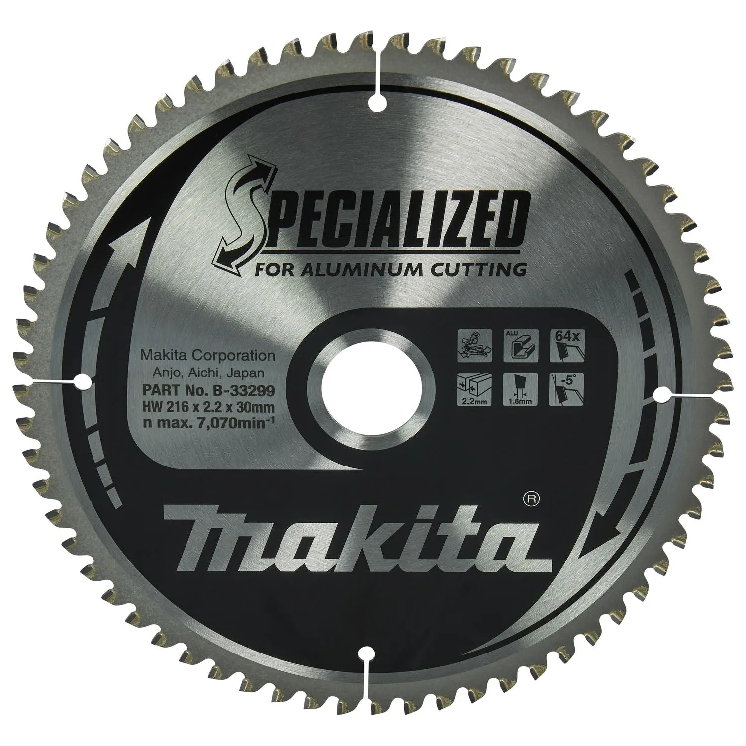 MAKITA AFKORTZAAGBLAD VOOR ALUMINIUM | SPECIALIZED | Ø 216MM ASGAT 30MM 64T  B33299