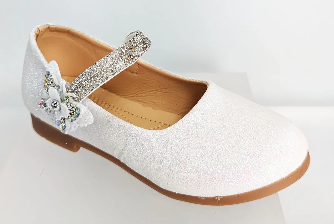 MEISJESSCHOEN  BALLERINA'S  GLITTER  WIT  VLINDER
