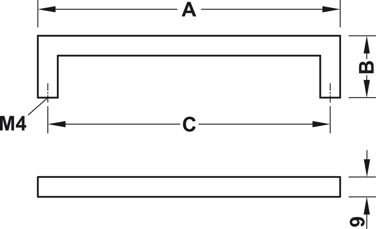 MEUBELGREPEN, BEUGELGREEP VAN ZINKALUMINIUMLEGERING, HOEKIG