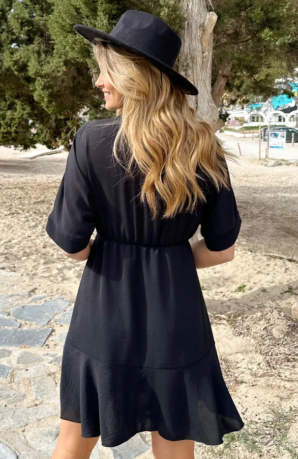 Saint Tropez Ruffle Jurk Zwart
