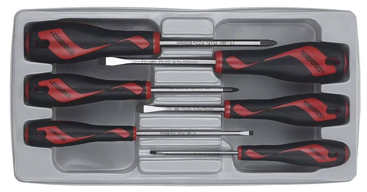 Schroevendraaierset plat, PZ 6dlg Teng Tools