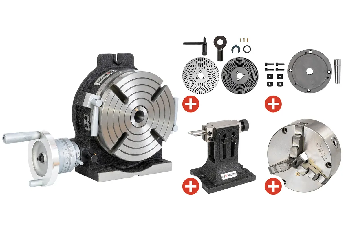 Set verdeelapparaat diameter 200 mm inclusief verdeelplaten, klauwplaat 3 bekken diameter 160 mm en tegenpunt Torros