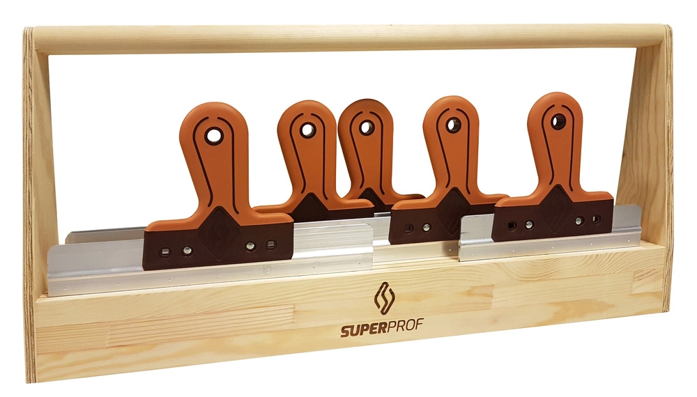 Super Prof Gereedschapsbak hout met 5 spackmessen soft handgreep