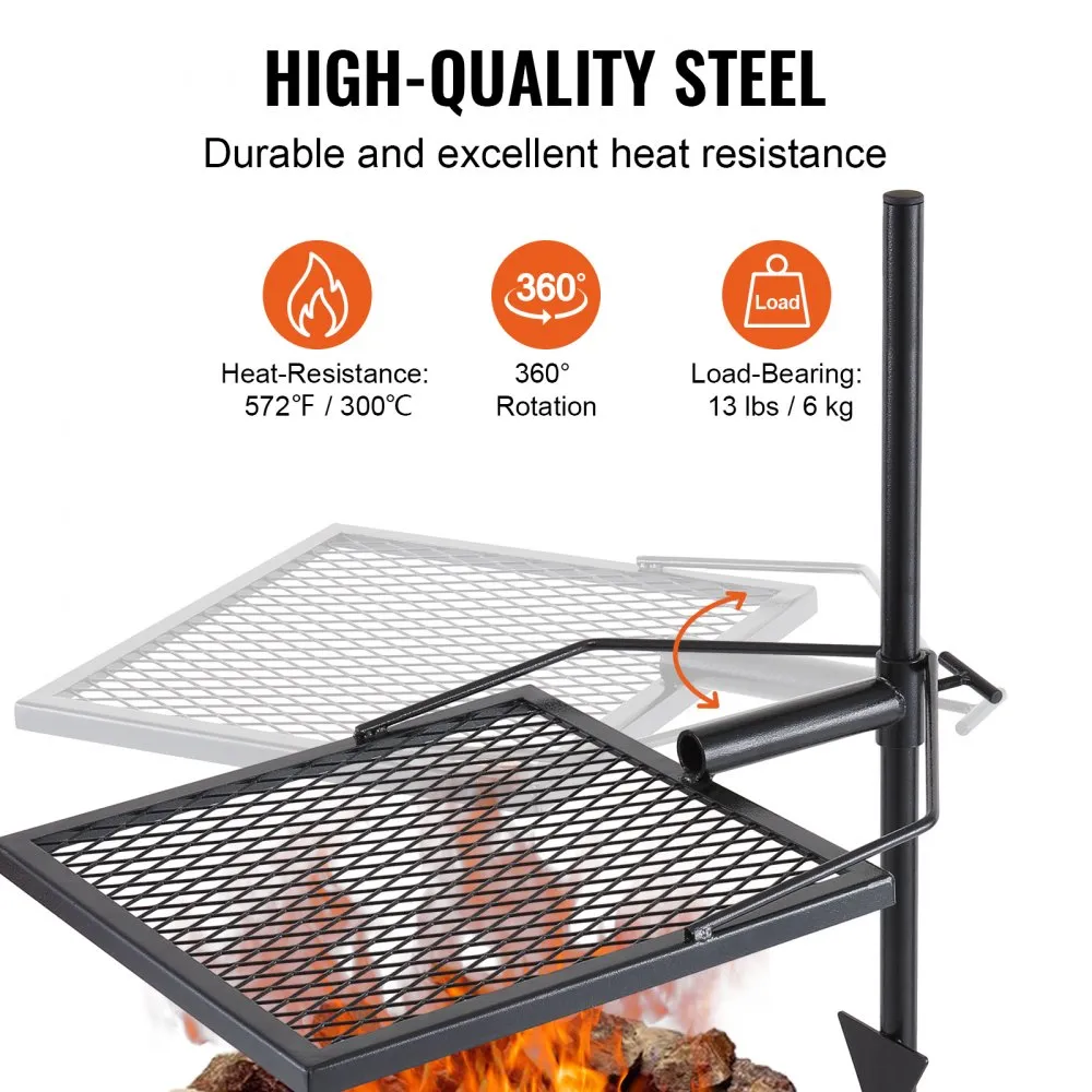VEVOR Rotisserie draaigrill staal 405 x 405 mm houtskoolgrill draagbare grill grillrek 6 kg draagvermogen 300 ℃ vrijstaand spit 