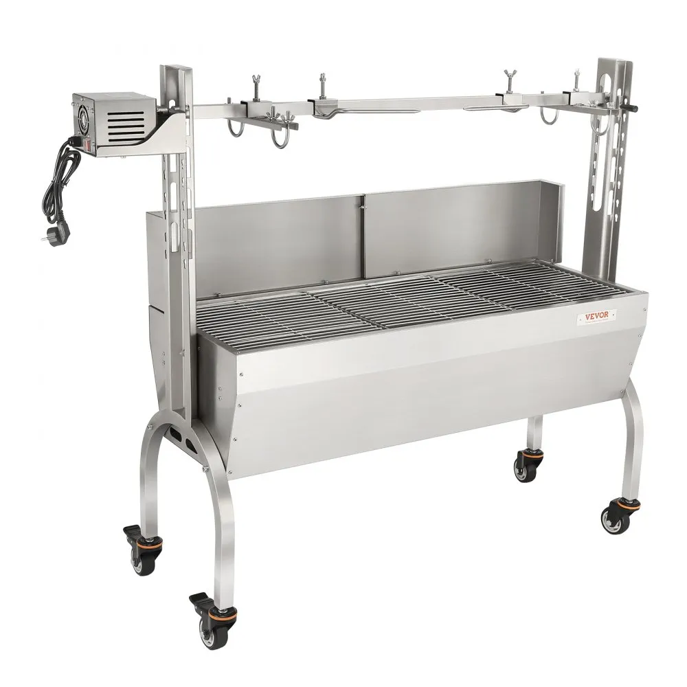 VEVOR SPEENVARKENSGRILL LAMSGRILL 117 CM, 60 KG RVS ROTISSERIE 4TRAPS IN HOOGTE VERSTELBAAR, 50 W 2 IN 1 BBQ ROTISSERIE GRILL I
